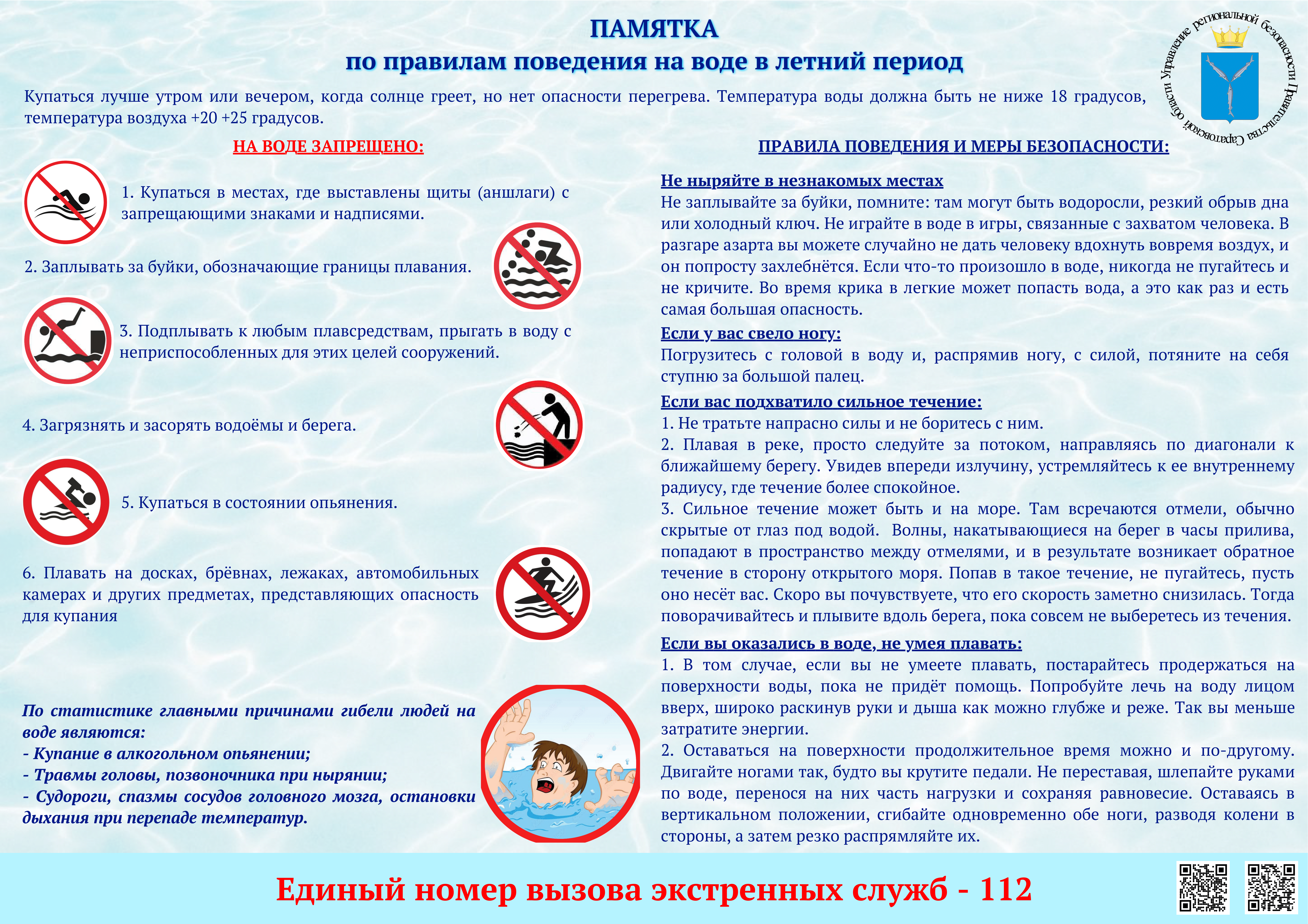 ПАМЯТКА по правилам поведения на воде в летний период